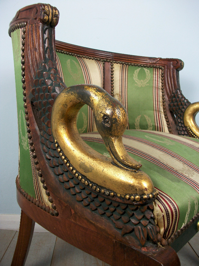 Empire Style Gilt Walnut Tub Shaped Desk Chair